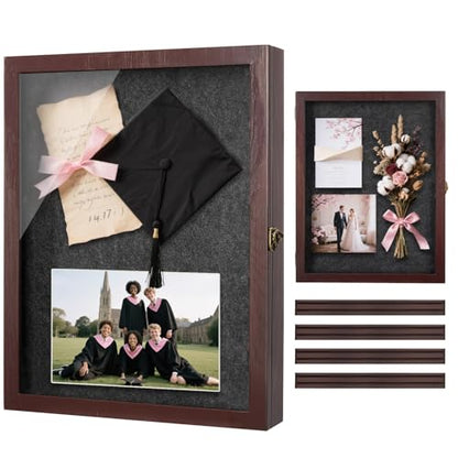 AW Bridal Burgundy Shadow Box with Shelves 11x14, Medal Frame Display Case - color: Burgundy, size: 11x14 in