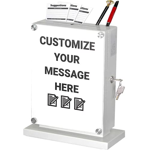 POCHAR Large Metal Suggestion Box With Slot and Lock, Safe Lock Tip Jar | Wall Mounted Ballot Box, Donation Case for Fundraising, Hotel, Bar and School Voting Use, White, 10'' x 4.75'' x 12.5'' - color: White