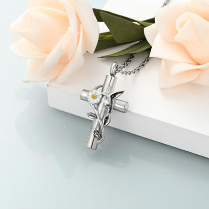shajwo Hummingbird Urn Necklaces for Ashes - color: Cross-Gold