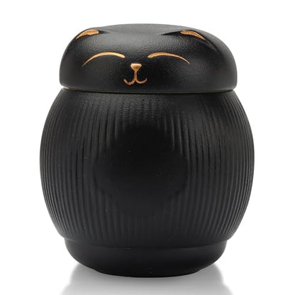 Ceramic Cat Urn for Ashes - Pet Memorial Box with Secure Lid - color: Black
