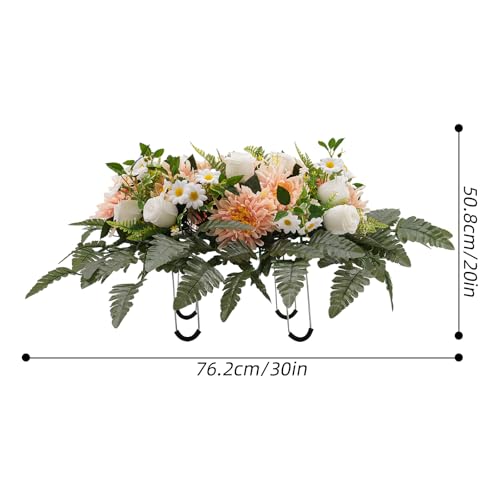 Artificial Realistic Flowers, Silk Outdoor Headstone Decor, Grave Decorations Funeral Arrangements, Yellow Red Wildflower Saddle for Headstone