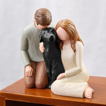 Hensonever Couple with Black Dog Figurines Ornaments, We are A Family Memorials Statues Gifts for Black Dog Lovers - color: Couple With Black Dog