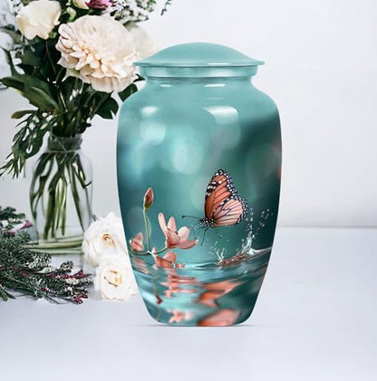 Butterfly Urn for Ashes - Large Adult Urn - 200 lbs Capacity - Polished Multicolor Metal Urn - 10 INCH - size: #1 (Large Size)