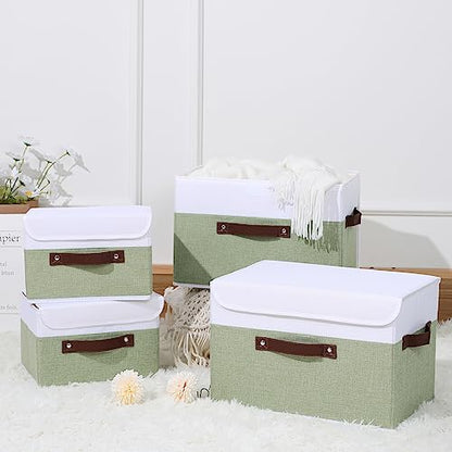ANMINY Fabric Storage Box Bins with Lids, Green White, 10"x8"x7" - color: Green White, size: Small (Pack of 1)