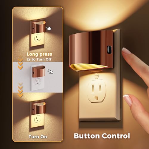 L LOHAS LED Night Lights Plug into Wall, Dimmable Night Light 2 Pack | Plug in Night Light with 3 Level Brightness, 3000K Soft White, Rose Gold Housing - color: Rose Gold