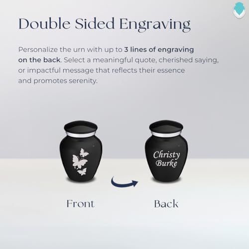 Embrace Keepsake Personalized Butterfly Cremation Urns for Human Ashes I Black Funeral Urn for Men and Women with Double Side Engraving I 3.5 lbs - color: Black