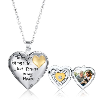 MeiceM Heart Crystal Urn Necklace for Ashes A Piece Of My Heart Lives In Heaven Cremation Jewelry Angel Wings Memorial Keepsake Pendant - color: Silver+Gold heart