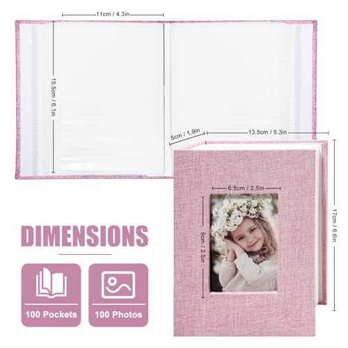 Photo Album 4x6 100 Pockets, Linen Cover Top Loader Vertical, Slip-in Picture Pink Pockets Albums for Wedding, Family, Anniversary, Baby, Vacation - color: Pink, size: 100 Pockets