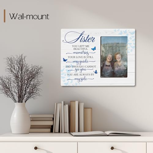 Sister Memorial Bereavement Wooden Picture Frame Gifts for Loss of Sister, Always By My Side Sympathy Gifts, Fits 4x6 Photo Frame - color: Blue-sister