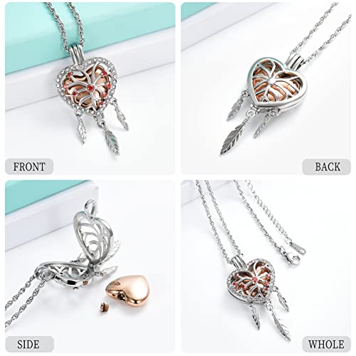 shajwo Dream Catcher Urn Necklace for Ashes - color: Rose Gold-Red