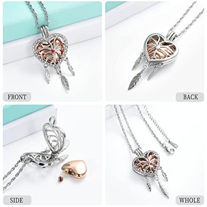 shajwo Dream Catcher Urn Necklace for Ashes - color: Rose Gold-Red
