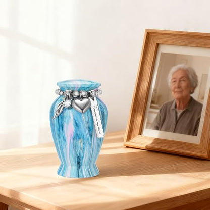 Customize Small Urn for Human Ashes Aluminium Keepsake Memorial | Mini Urn for Ashes, Meaningful Memorial Keepsake Gift, Durable Aluminum Cremation Urn with Elegant Design - style: Blue-Customize