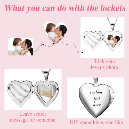 OIDEA Locket Necklace for Women: Gold Photo Lockets that Hold Picture Stainless Steel Necklace with Picture Inside Birthday Mothers Day Jewelry Gifts for Womens - color: stripes heart - silver custom
