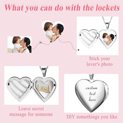 OIDEA Locket Necklace for Women: Gold Photo Lockets that Hold Picture Stainless Steel Necklace with Picture Inside Birthday Mothers Day Jewelry Gifts for Womens - color: stripes heart - silver custom