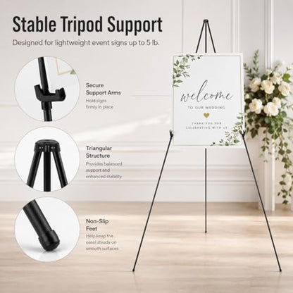 RRFTOK 2 Pack 63 in Sign Easel Stands, Instant-Fold Tripods with Bags | Instant-fold metal tripod with carry bag for welcome sign, poster display, foam board and floor use - style: 63B 2pack