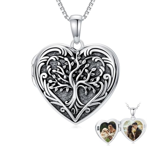 Poiuy Heart Locket Necklace for Women Photo Locket Necklace Gifts For Women | That Holds Pictures Locket Jewelry Anniversary Birthday Christmas Memento Gifts for Mom Daughter Women Girlfriend Sister - style: 04-tree of life