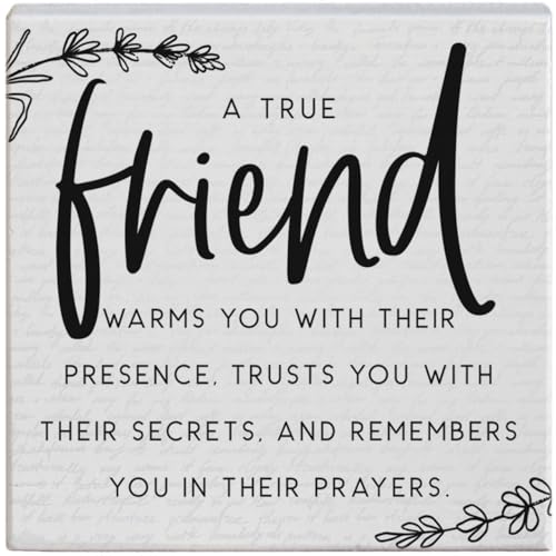 A True Friend 5.25 inch Wood Block Sign, Friendship Small Talk Square Rustic Wooden Plaque, Made in USA, STS1797 - color: True Friend