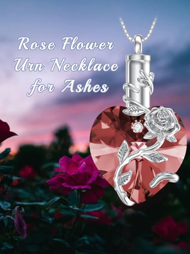 OCJ Heart Rose Flower Urn Necklace for Ashes Women Birthstone Cremation Necklaces Sterling Silver Memorial Cremation Jewelry Gifts - color: 06-June-Alexandrite