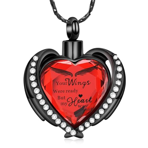 Imrsanl Cremation Jewelry for Ashes Pendant - Crystal Heart Urn Necklace with Mini Keepsake Urn Memorial Ash Jewelry - color: Black Red