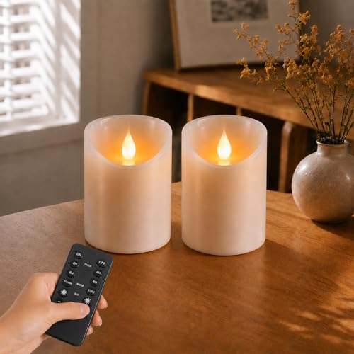 3"x4" Flickering Flameless Candles, Realistic LED Candles, Battery Operated Candles with Remote and Timers, Real Wax Electric Fake Pillar Candles for Festival Wedding Home Party Decor-2Pack - size: 3"X4" 2 pcs
