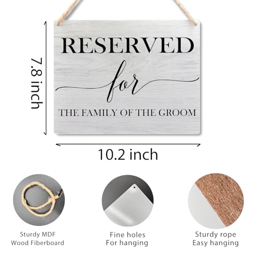 Ryeolo Reserved Row Signs for Wedding - Wooden Hanging Signs, 10.2x7.8 Inch (The Family of the Groom) - color: the Family of the Groom