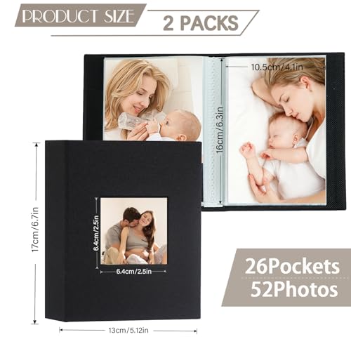 Artmag Mini Photo Album 4x6 50 Pockets 2 Pack, Linen Cover with Front Window Album Each Holds 52 Vertical Photos for Family Wedding Baby Children (Black) - color: Black, size: 50 Pockets/2PKS