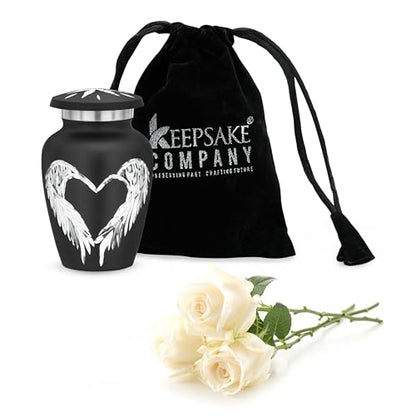 Black Small Urns for Human Ashes - Angel Wings & Heart Mini/Medium/Little Cremation Keepsakes for Ashes - Ash Holders – Urn -ERN - Tiny Urns for Men - Miniature Urn - (Single) from Keepsake Co. - color: Black Matte
