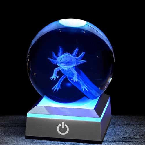3D Axolotl Crystal Night Light with Multicolor LED Base Glass Laser Engraved Axolotl Figurines Gifts for Boys Girls Lovers Birthday Christmas Room Decor - color: Axolotl-2