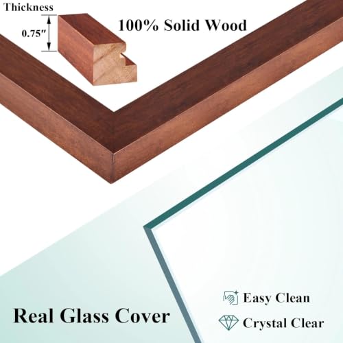 RPJC 9x12 Solid Wood Picture Frame Real Glass Cover Brown - color: Brown, size: 9x12 mat 6x8