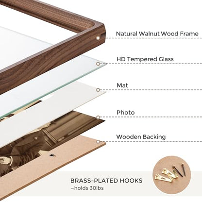 Heimlove 11x17 Picture Frames Natural Walnut,Original Wood Hand Make Crafted Diploma Frame with Mat to 8x12 Graduation Picture Display,Family Picture,Wedding Picture,Photo,Certificate Wall Mounted - color: Natural Black Walnut, size: 11"x17"|mat to 8"x12"