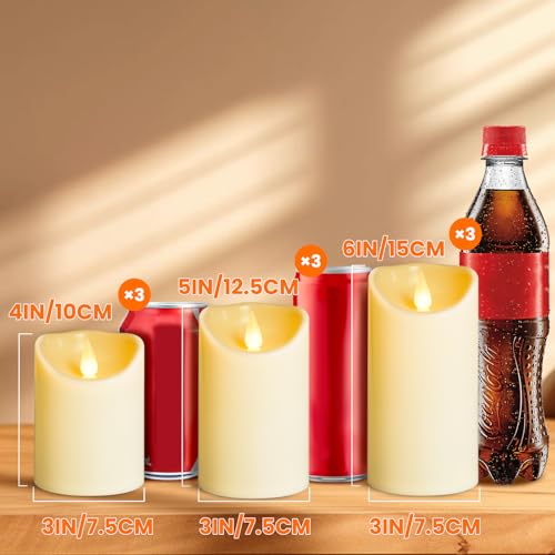 YIWER Plastic Flameless LED Candles,9PCS Battery Operated Candle with Remote Fake Electronic Flickering Light Large Pillar D3”H4”(10.2) 5”6”Durable Use - color: D3"-Plastic, size: 9PCS