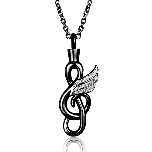 GMXLin Music Note Cremation Urn Necklace for Ashes Locket Hold Ashes Keepsake Memorial Pendant for Men Women - color: Black