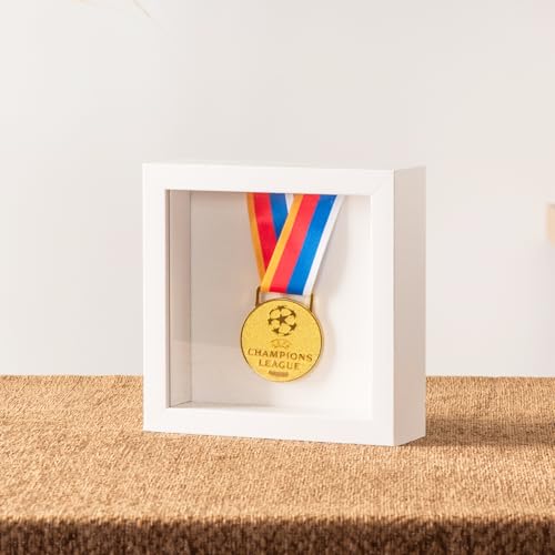5x5 Small Shadow Box Frame with Ultra-Clear Glass & Soft Linen Back - color: White+high Definition Panel + Shatter-proof Packaging, size: 5x5