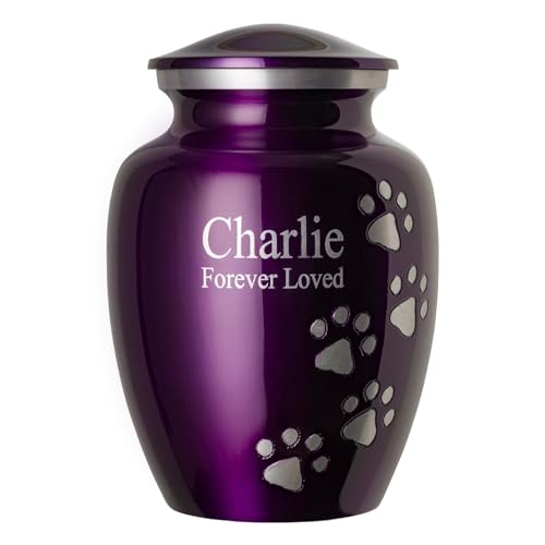 Ottillie Premier Purple/Pewter/Vert Urn, up to 65lbs - color: Amethyst Purple, Vertical Pewter Paws, size: Medium