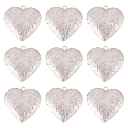 FASHEWELRY 10Pcs 316 Stainless Steel Locket Pendants Silver Heart Photo Frame Charms Heart Locket Charms for Necklaces DIY Memorial Necklace Making - color: Stainless Steel Color, Heart