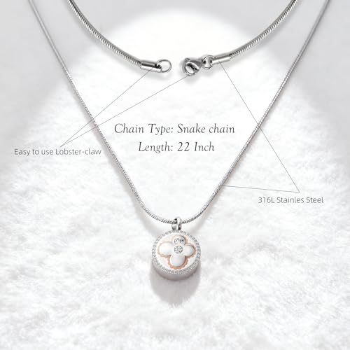 Cremation Urn Necklaces for Ashes, Round Stainless Steel Memorial Jewelry Keepsake Pendant for Women Men, Decorative Four-Leaf Clover Touch - style: Love