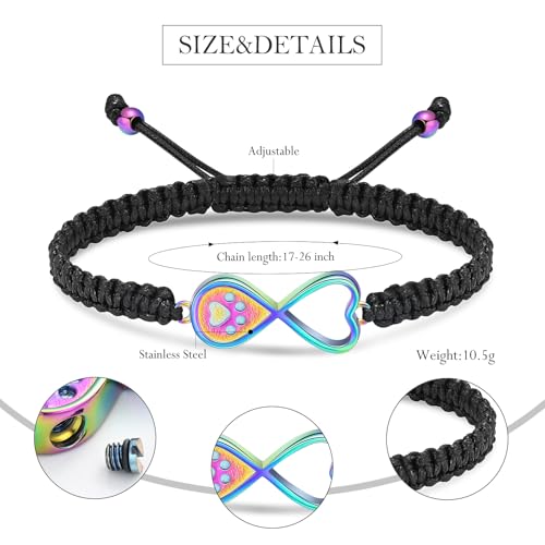 Infinity Heart Urn Bracelet for Ashes Paw Print Cremation Jewelry Stainless Steel Adjustable Braided Rope Bangle Bracelets Keepsake Memorial Jewelry for Loved Ones with Fill Tool - color: Rainbow