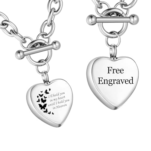 XIUDA Heart Cremation Urn Necklaces for Ashes Locket Cremation Jewelry for Human Ashes Stainless Steel Memorial Keepsake Pendant for Women - color: Silver Butterfly, engraved