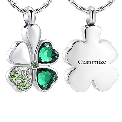 constantlife Cremation Jewelry Memorial Urn Necklace for Ashes Lucky Four-Leaf Clover Design Stainless Steel Pendant Keepsake - color: Customize