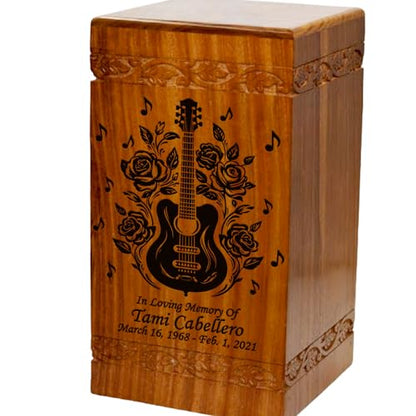 Wooden Cremation Urn, Large Size Human Funeral Urn with Personalization (Guitar)