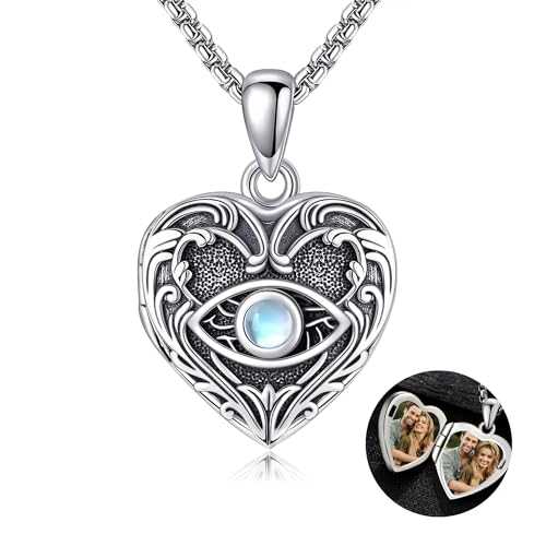 Personalized Heart Locket Necklace 925 Sterling Silver That Holds Pictures Photo Keep Someone Near to You Custom Lockets Necklaces Letters Engraving for His Her - style: Evil Eye locket only