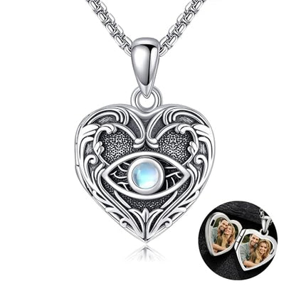 Personalized Heart Locket Necklace 925 Sterling Silver That Holds Pictures Photo Keep Someone Near to You Custom Lockets Necklaces Letters Engraving for His Her - style: Evil Eye locket only