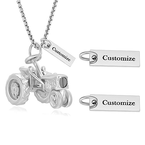 Oinsi Men Keepsake Jewelry Stainless Steel Farm Tractor Cremation Necklace For Ashes For Dad Memorial Urn Necklace Pendant - color: Customized