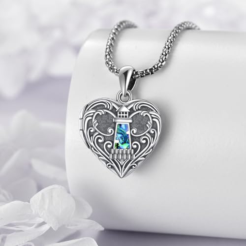Personalized Heart Locket Necklace 925 Sterling Silver That Holds Pictures Photo Keep Someone Near to You Custom Lockets Necklaces Letters Engraving for His Her - style: Lighthouse locket only