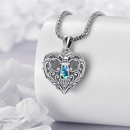Personalized Heart Locket Necklace 925 Sterling Silver That Holds Pictures Photo Keep Someone Near to You Custom Lockets Necklaces Letters Engraving for His Her - style: Lighthouse locket only