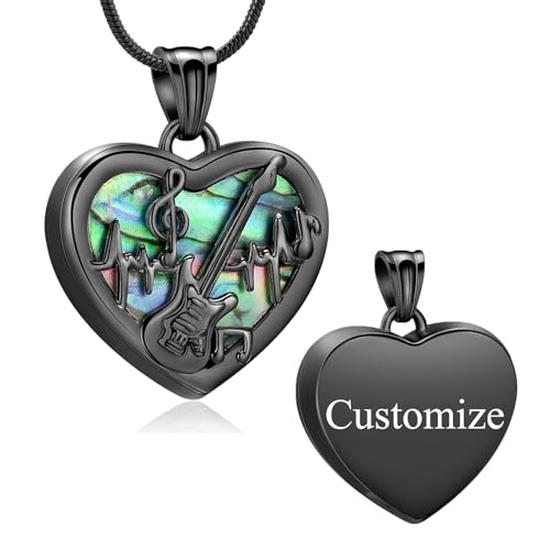 Cremation Jewelry Guitar Heart Urn Necklace for Human Ashes for Women Men Abalone Shell Memorial Ashes Keepsake Pendant - color: Customize
