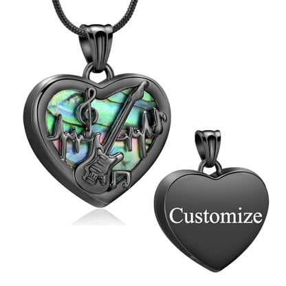 Cremation Jewelry Guitar Heart Urn Necklace for Human Ashes for Women Men Abalone Shell Memorial Ashes Keepsake Pendant - color: Customize