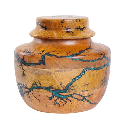 Personalized Cremation Urn for Human or Pet Ashes Adult, Male or Female – Wooden Funeral Urn with Green Resin, Hand-Carved Large Burial Urns, Memorial Urns for Pet Ashes, Urns Box for Men or Women