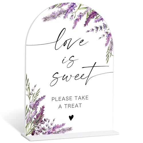 Love Is Sweet Sign, Lavender Dessert Table Decorations, Bridal Shower Decorations, Wedding Centerpieces for Tables, Acrylic Table Signs with Base for Wedding Reception and Bridal Party Decor, 2H - color: Love Is Sweet Sign for Dessert Table-34