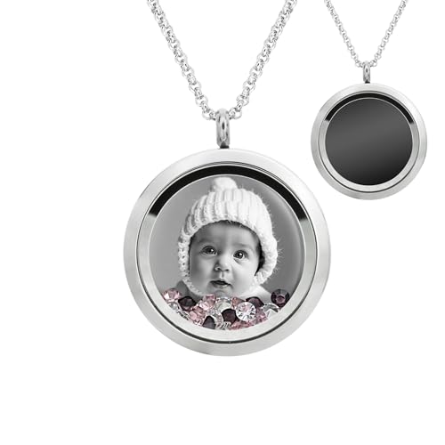 Laser Engraved Personalized Photo & Text Message Floating Locket Crystals Necklace Pendant Handmade Love Note Anniversary Wedding Birthday Gift - style: Pink - Photo Engraving